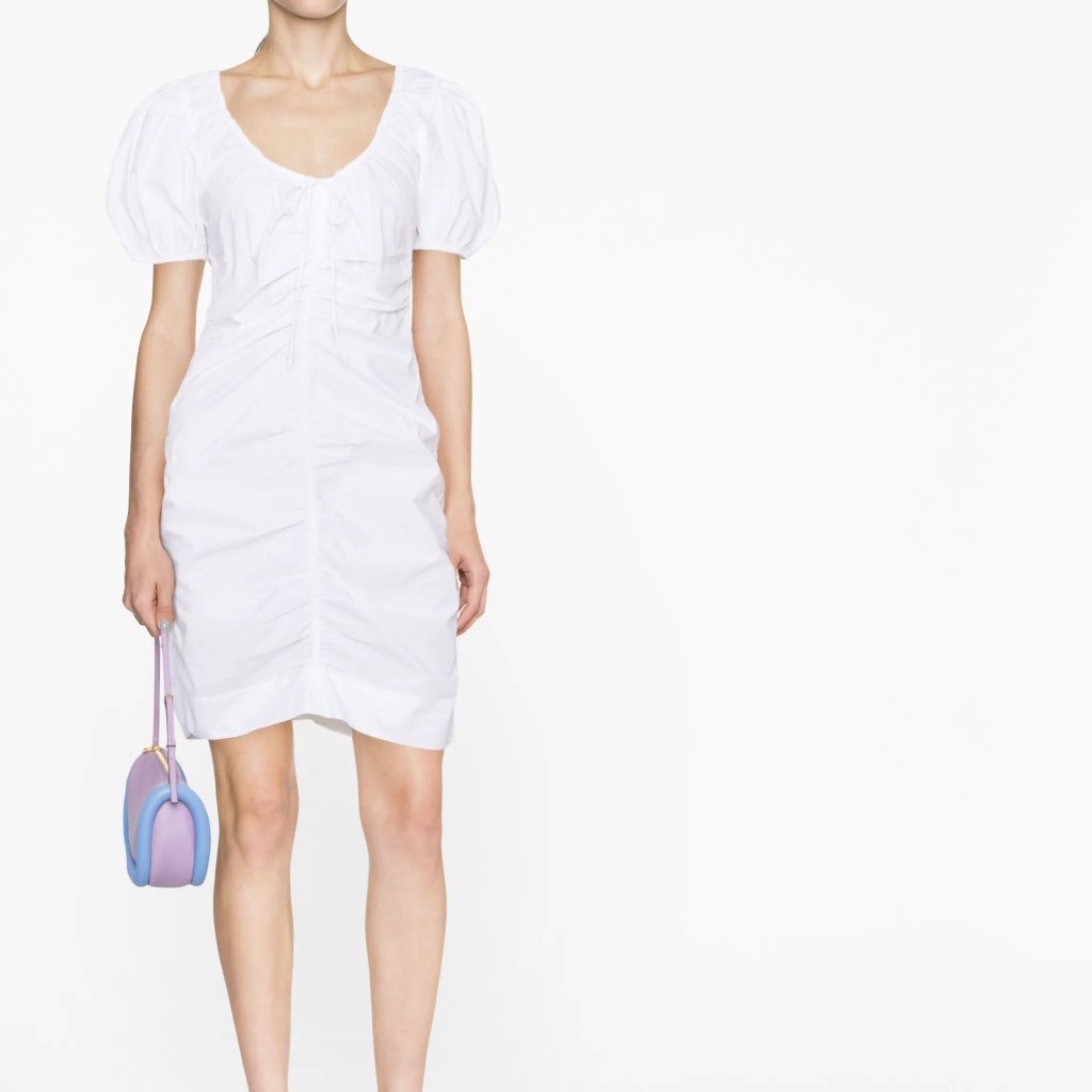 Nwt Ganni Ruched Puff-Sleeve Minidress